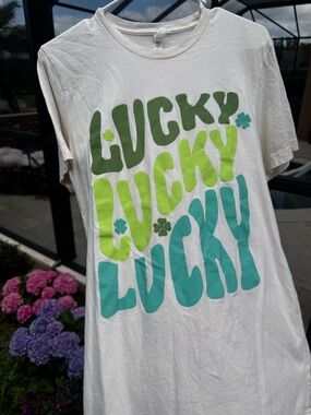 Bella Canvas White 'Lucky' Graphic Tee in Green & Teal